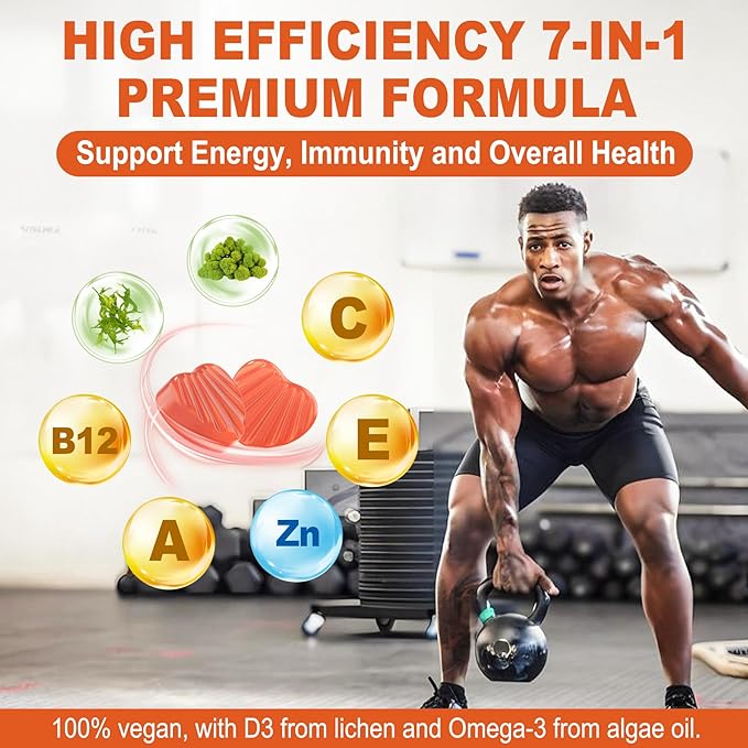Sugar Free Vitamin D3 5000 IU Gummies + Methyl B12 Vitamins + Vegan Omega 3 Supplement, Organic Vitamin D Gummies for Women Men with Vitamin ACE & Zinc for Energy, Mood, Muscle & Immune Support