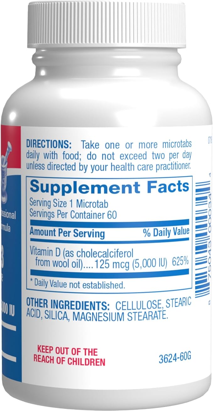 High Strength Vitamin D3 5000 IU - Clinical Formula Vitamin D Supplement for Men and Women for Bone Teeth Muscle Mood and Immune Support - High Absorption Vegetarian Microtabs (60 Day Supply)