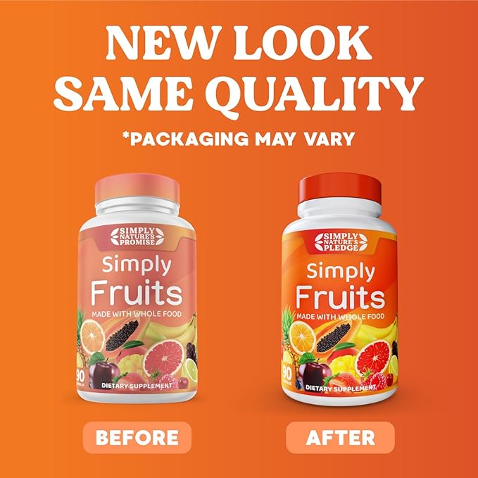 Simply Nature's Pledge - 90 Fruit Capsules - Made with Whole Food Superfoods, Packed with 25 Different Fruits - 100% Soy Free