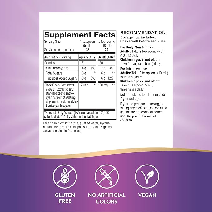 Nature’s Way Sambucus Elderberry Traditional Immune Syrup, Highly Concentrated Black Elderberry Extract, Traditional Immune Support*, Delicious Berry Flavored, 8 Fl Oz (Packaging May Vary)
