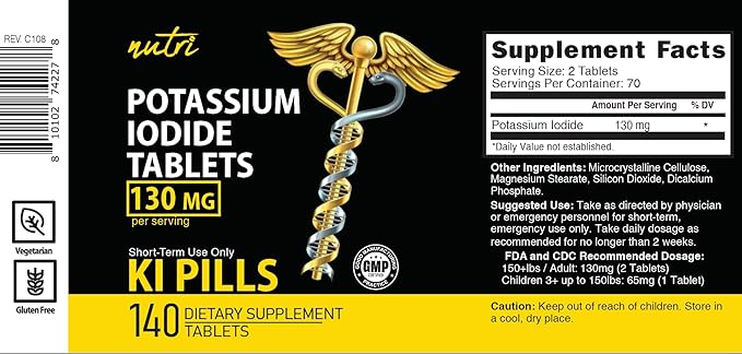 Nature's Fusions Potassium Iodide Tablets 130 mg (140 Tablets) EXP 10/2032 - Ki Pill - YODO Naciente