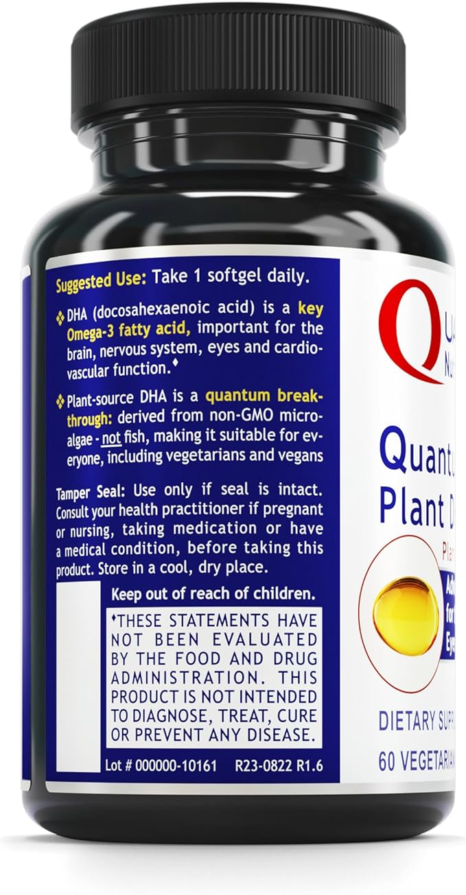 Quantum Nutrition Labs Plant DHA - Non-GMO Vegan DHA with Omega 3 Fatty Acids, Algae Based DHA for Women & Men, Natural DHA Supplement Suitable for Vegans- 60 Vegetarian Softgel Capsules