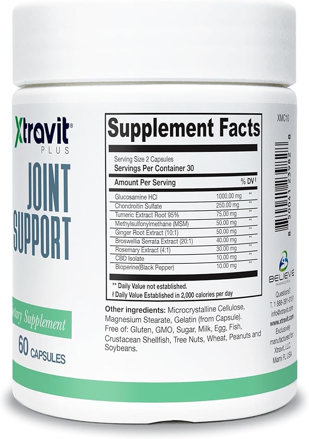 Joint Support Supplement – Advanced Relief Supplements with Glucosamine, Chondroitin, Turmeric Curcumin, Ginger, & Natural Nutritional Extracts for Men & Women - Non-GMO, 60 Capsules