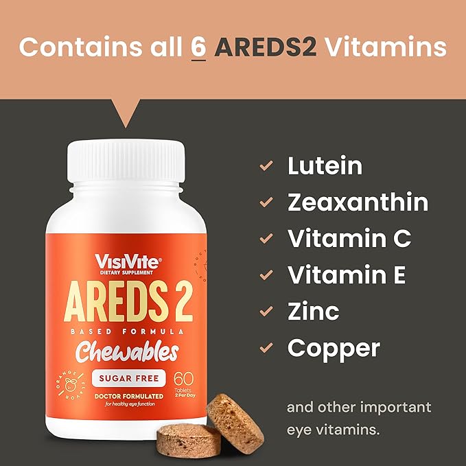 AREDS 2 Sugar-Free Eye Vitamins - Alternative to Lutein Gummies for Eyes - Lutein for Eye Health - Premium Sugar-Free Eye Vitamins - Eye Care Supplements for Adults (Chewable Tablets)