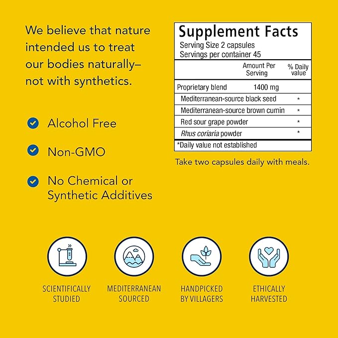 NORTH AMERICAN HERB & SPICE Black Seed Plus - 90 Vegi Capsules - Mediterranean Black Seed & Cumin Spice Complex - Heart Health, Immune & Digestive Support - 45 Servings