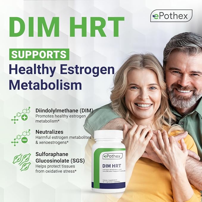 DIM HRT - Estrogen Metabolism + Detoxification Support Formula for Men and Women | DIM + SGS TrueBroc | Hormone Balance, Menopause, Hot Flashes Relief | Gluten-Free, Non-GMO | 60 Capsules