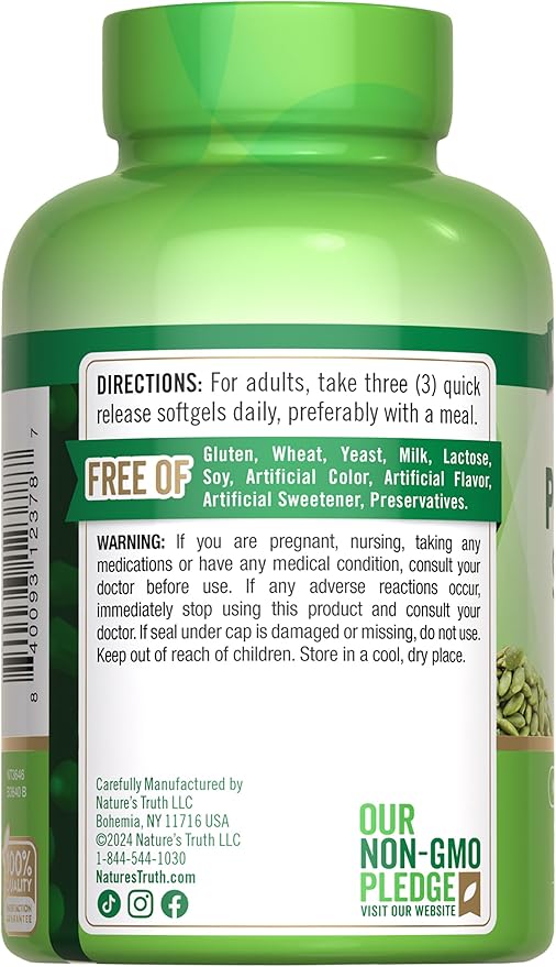 Nature's Truth Pumpkin Seed Oil | 3000mg | 75 Softgels | Cold Pressed Herbal Supplement | Non-GMO & Gluten Free Supplement