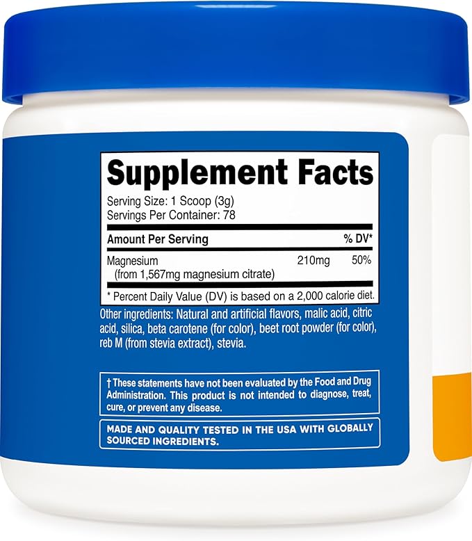 Nutricost Magnesium Citrate Powder (Peach Mango, 250 Gram)
