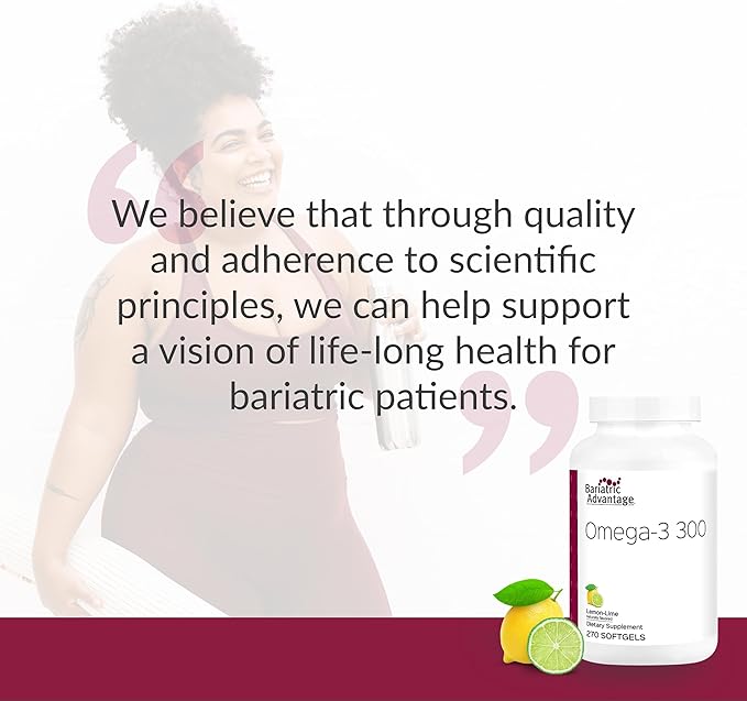 Bariatric Advantage Omega-3 300 EPA DHA Fish Oil Capsules, Concentrated Source of Fatty Acids from Sustainably Sourced Cold Water Fish - Lemon Lime, 270 Softgels