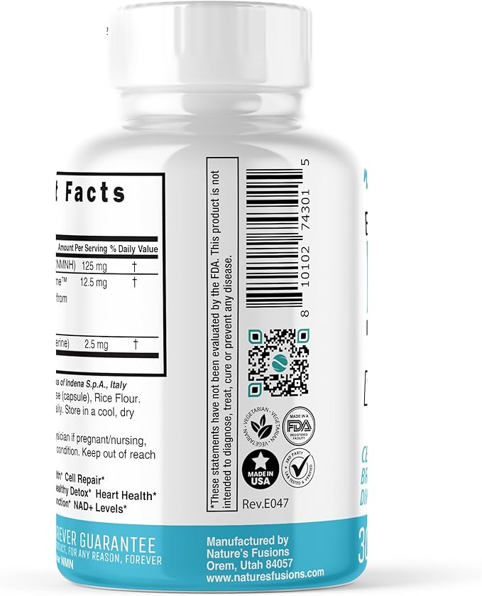 Nature's Fusions NMNH (NMN Supplement Alternative) (Dihydronicotinamide Mononucleotide) 125mg - 25 Times More Effective Than NR & NAD+ - Boost NAD+ by up to 10 Times - 30 Count (30 Servings)