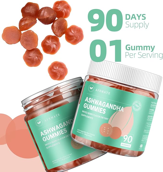 AFXMATE Ashwagandha Gummies for Women, Potassium Magnesium Glycinate Supplement for Adults, Sugar Free Vegan Ashwagandha Gummy (90 Gummies)