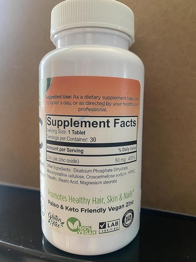 Zinc 50mg, (30 Tablets), Specially Formulated for Sensitive Stomach, Immune Support, Skin & Hair, Vegan Zinc Supplement, Non-GMO Made in USA