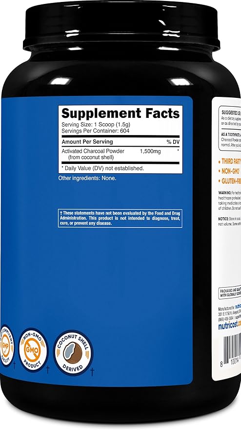 Nutricost Activated Charcoal Powder 2lbs - Food Grade Powder, Toothpaste, Facemask, Odor Control, Vegetarian, Gluten Free, Non-GMO