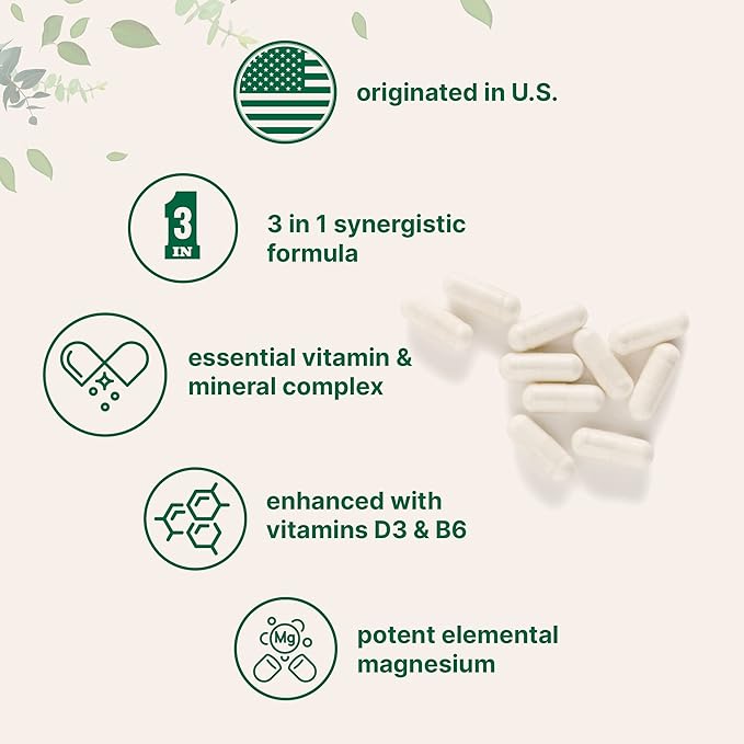 Magnesium Citrate 400mg with Vitamin D3 1000IU & B6, 240 Capsules | Elemental Mineral & Vitamins Complex | Combats Constipation, Supports Muscle, Heart, & Bone Health – Non-GMO
