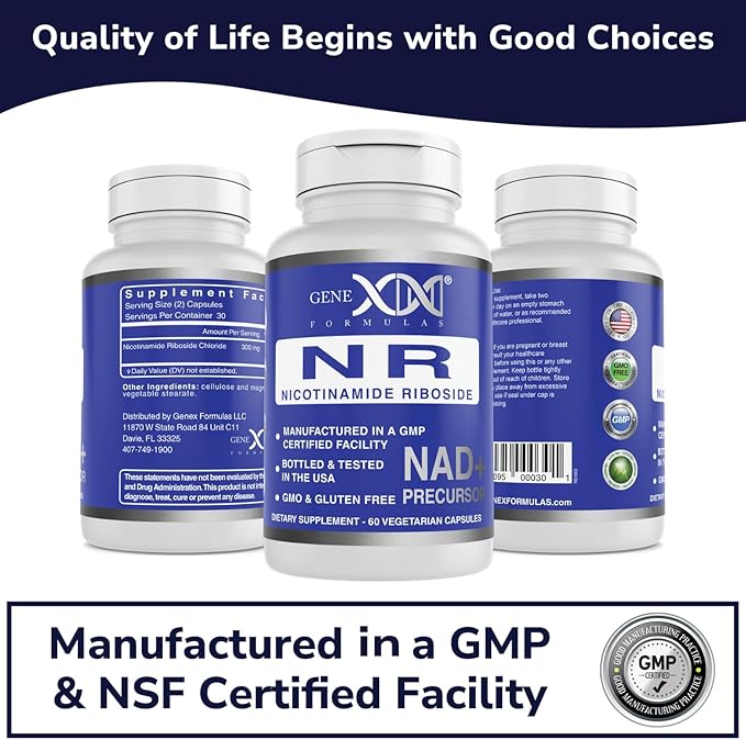 Genex Formulas NR Nicotinamide Riboside 300mg (3 Pack) NAD+ Precursor for Healthy Aging - GMP-Certified, Non-GMO, Gluten-Free, Vegetarian