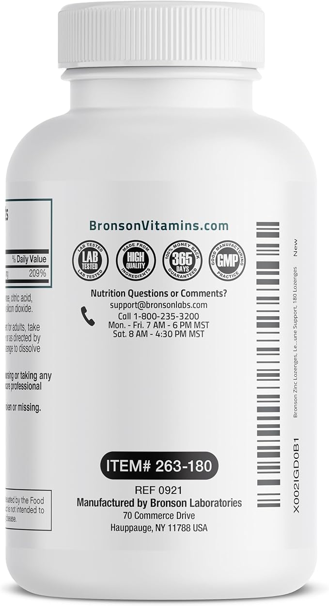 Bronson Zinc Lozenges Antioxidant & Immune Support Supplement Lemon Flavored, 180 Chewable Tablets