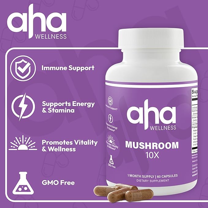 10X Mushroom Supplement, 10 Mushroom Blends Formula, Lions Mane, Turkey Tail, Cordyceps, Reishi, Chaga & More, Immune & Energy Support, 30 Servings, GMO Free