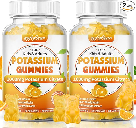 softbear Potassium Citrate 1000mg, Sugar Free Potassium Gummies for Adults Support Leg Cramps & Muscle Health High Potency Potassium Supplement Gummies Orange Flavor 120 Count