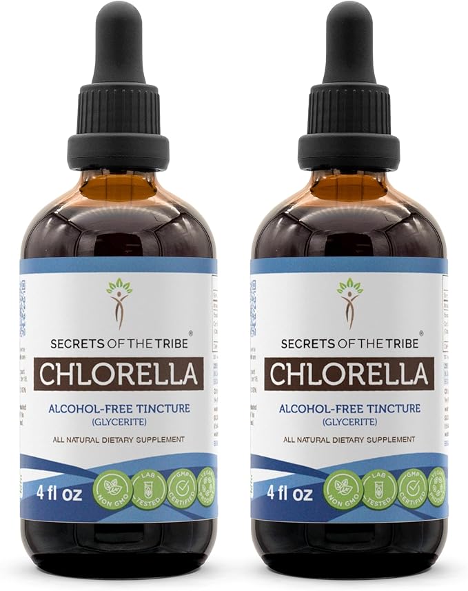 Secrets of the Tribe Chlorella Tincture Alcohol-Free Liquid Extract, Chlorella (Chlorella vulgaris) Dried Algae (2x4 FL OZ)