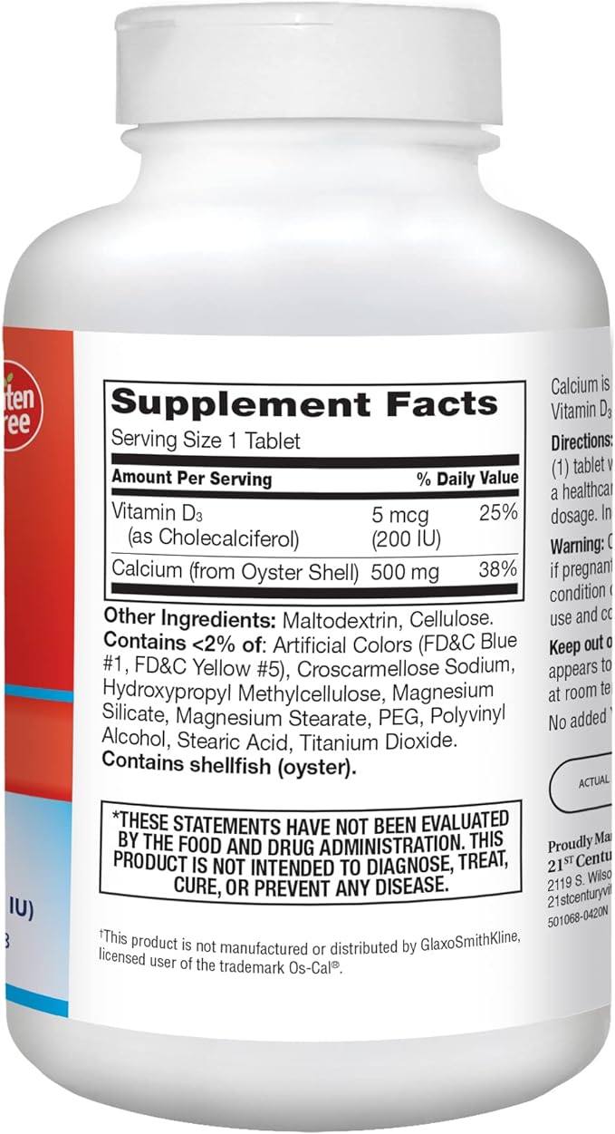 21st Century Calcium 500 mg Plus D3 Tablets, 400 Count