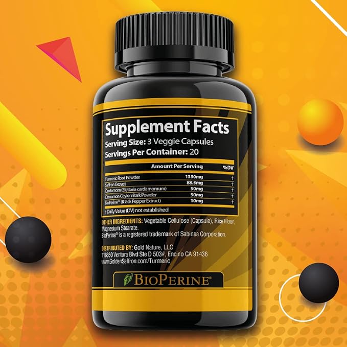 GOLDEN SAFFRON Turmeric Curcumin Supplement with Bioperine, Saffron, Cinnamon, and Ginger - High Potency, Non-GMO, Gluten-Free Supplement for a Better Effectiveness. Made in USA