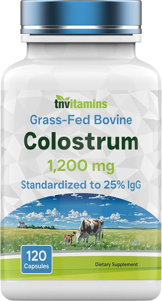 Colostrum Supplement 1,200 mg Per Serving, 120 Capsules | Standardized to 25% IgG (Immunoglobulin G) | Grass-Fed Bovine Colostrum Powder Caps | Immune Support Supplement | Non-GMO, Made in the USA!