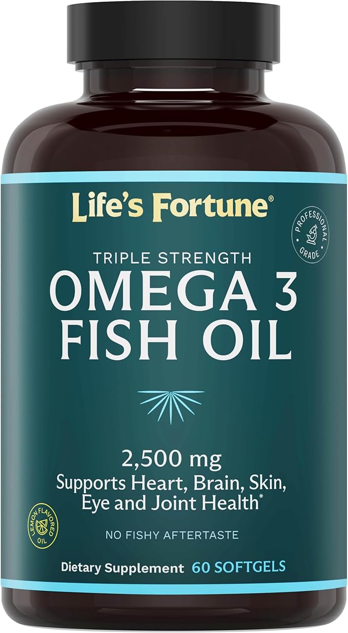 Life's Fortune Fish Oil Omega 3 Concentrate Supplement 2500 mg, 120 Softgels, High Potency, EPA & DHA Fatty Acid - Heart, Brain, Skin, Joints - Non GMO