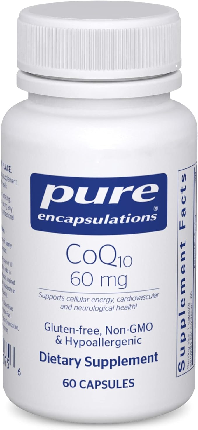 Pure Encapsulations CoQ10 60 mg | Coenzyme Q10 Supplement for Energy, Antioxidants, Brain and Cellular Health, Cognition, and Cardiovascular Support* | 60 Capsules