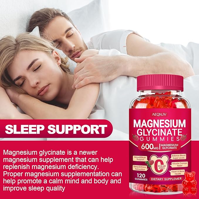 Magnesium Glycinate Gummies 600mg, Sugar Free Magnesium Gummies for Adults with Magnesium L-Threonate, Chewable Magnesium Potassium Supplements for Sleep, Body Support and Relaxation, 120 Count