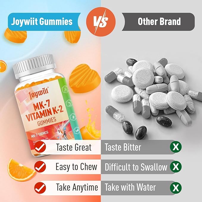 Vitamin K2 MK-7 Gummies 100mcg, Extra Strength K2 Vitamin Supplement for Bone & He-Art Support, Chewable Natural Orange Flavor, Non GMO, Vegan, 120 Gummies