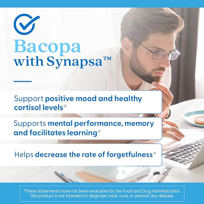 Doctors Best Bacopa with Synapsa, Supports Cognitive Performance, Non-GMO, Gluten Free, Soy Free, Vegan 60 Veggie Caps