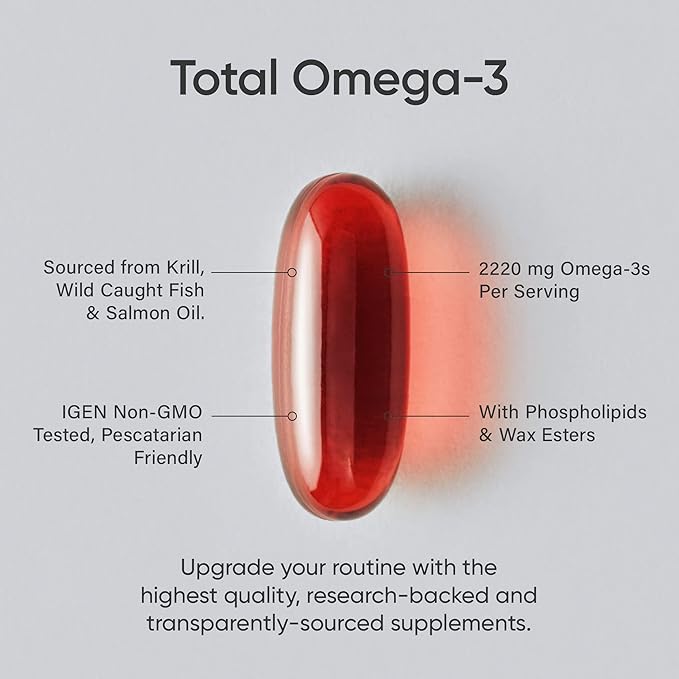 Sports Research Total Omega-3 Fish Oil from Wild Sockeye Salmon, Alaska Pollock, Antarctic Krill, Astaxanthin + Phospholipids & Wax Esters for Absorption | 960mg of EPA & DHA - Fresh Lemon Scent (120