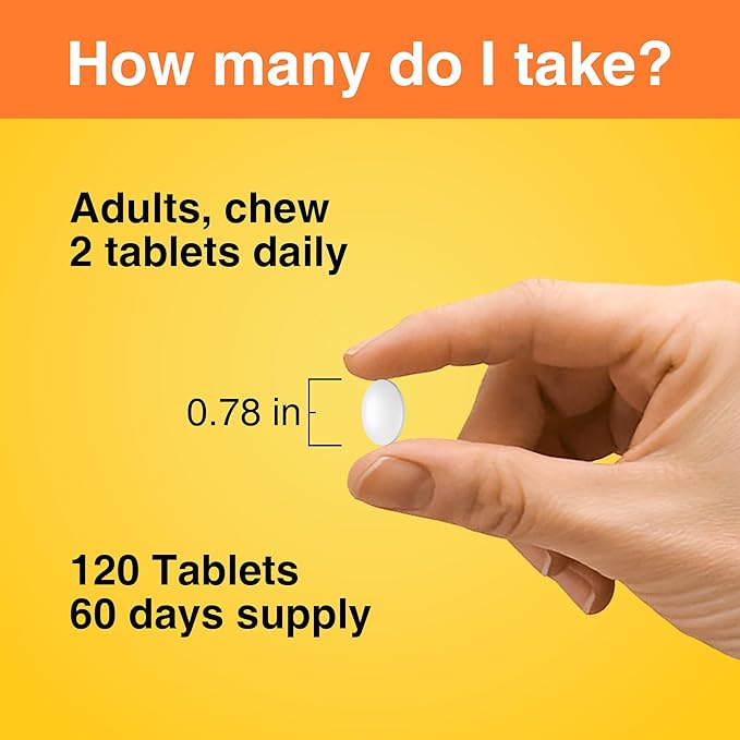 500mg Vitamin C, Immune Support, 120 Chewable Tablets, 60 Day Supply, Gluten-Free, Orange Flavor