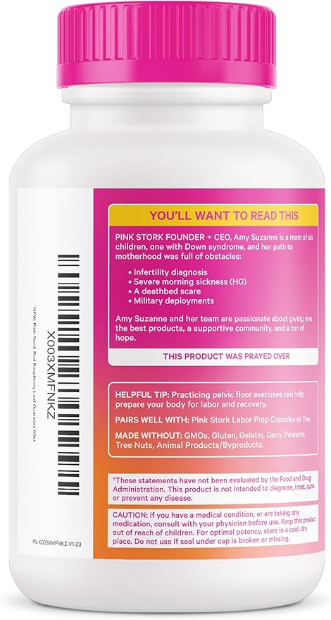 Pink Stork Red Raspberry Leaf Gummies - Third Trimester Labor Prep + Postpartum Mood Essentials with Evening Primrose Oil + Black Cohosh - 60 Vegan Gummy Supplements, Non-GMO