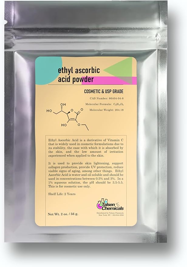 Ethyl Ascorbic Acid Powder Stable Vitamin C Derivative Help to Absorb Vitamin C to Skin Improve Skin Gloss, Skin Elasticity, Anti-Oxidation, and Other Functions (2 Ounce / 56 gram)