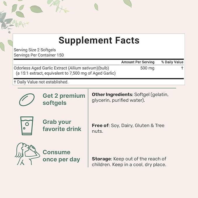 Micro Ingredients Odorless Garlic 7500mg Per Servings, 300 Softgels | 2 Years Aged Garlic Extract, Grown Allium Sativum Bulb | Potent Antioxidant Supplement, Immune Support, and Heart Health