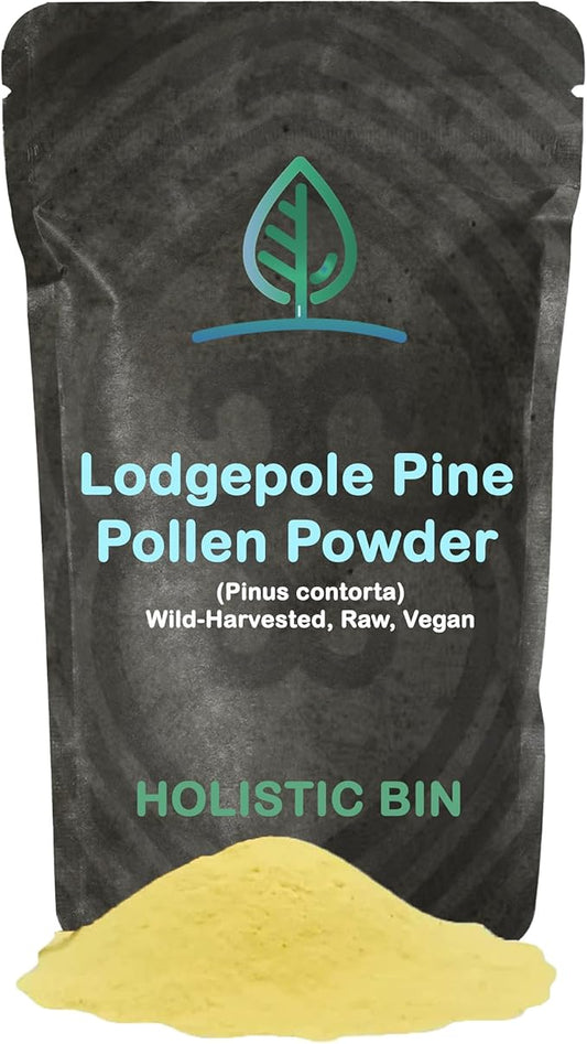 Holistic Bin Organic Pine Pollen Powder Pharmaceutical Grade, Wild Harvested, Golden Canadian Pine Pollen | Non GMO, No Additives | Pure Pollen Supplement Made from The Lodgepole Pine Tree, 20 g