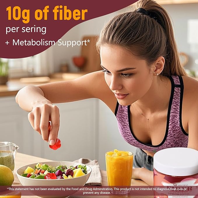 Sugar Free Fiber Supplement, 10g Fiber Gummies for Adults, Apple Flavor with Probiotics, Vitamin C, ACV, Inulin, Support Digestive Health, 90 Count (Pack of 2)