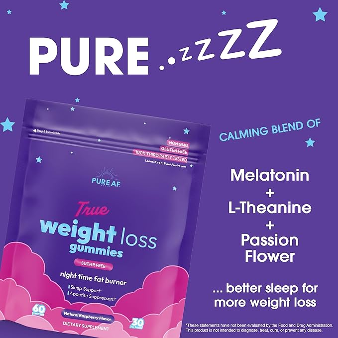 Night Time Fat Burner Gummies, Sleep Supplement & Weight Loss | Skinny Vitamin | Appetite Suppressant & Metabolism Booster | Nighttime Diet Gummies for Women & Men