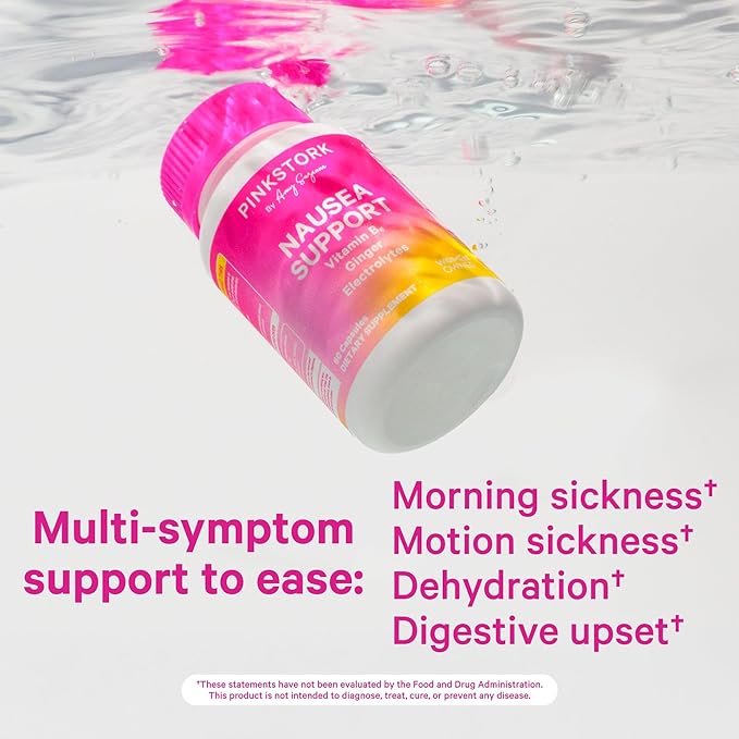 Pink Stork Vitamin B6, Ginger, Electrolyte Capsule - Natural Digestive Support with Peppermint, Potassium, Magnesium - Gentle on The Stomach - Pregnancy, + Motion Sickness Must Haves - 60ct