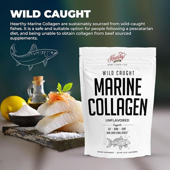 Marine Collagen Powder 16 Oz - Sourced from Wild-Caught Fish, Pescatarian Friendly, Keto Certified & Non-GMO Verified - Easy to Mix in Water - 45 Servings