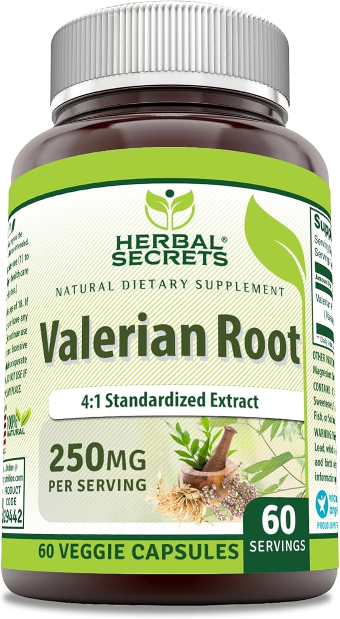 Herbal Secrets Valerian Root Extract 4:1 250 Mg 60 Veggie Capsules Supplement | Non-GMO | Gluten Free | Made in USA