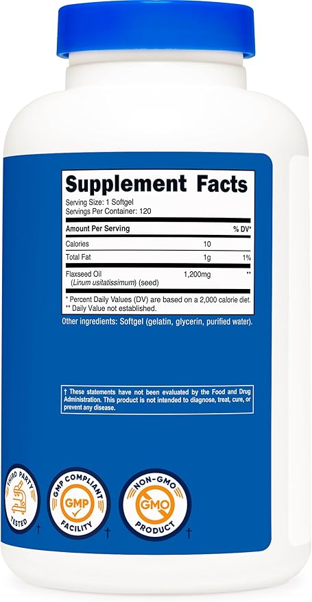 Nutricost Flaxseed Oil 1200mg, 120 softgels - GMO-Free, Gluten-Free