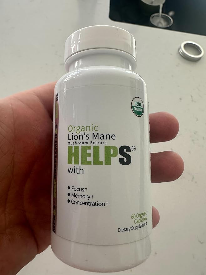 Organic Lion's Mane Mushroom Capsules | 1000mg Lions Mane Powder Extract Supplement | Dietary Herbal Supports for Focus, Memory, Digestion & Immune Health | Gluten, Soy, Milk-Free | 60 Capsules