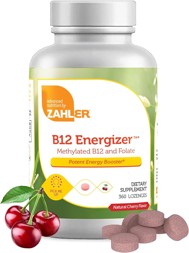 Zahler Energizer - Folate and B12 Supplement - Fast Dissolving Cherry Flavor Lozenges Dual Vitamin Methylated B12 & Folate Supplement with 1360 mcg Folic Acid (360 Count)