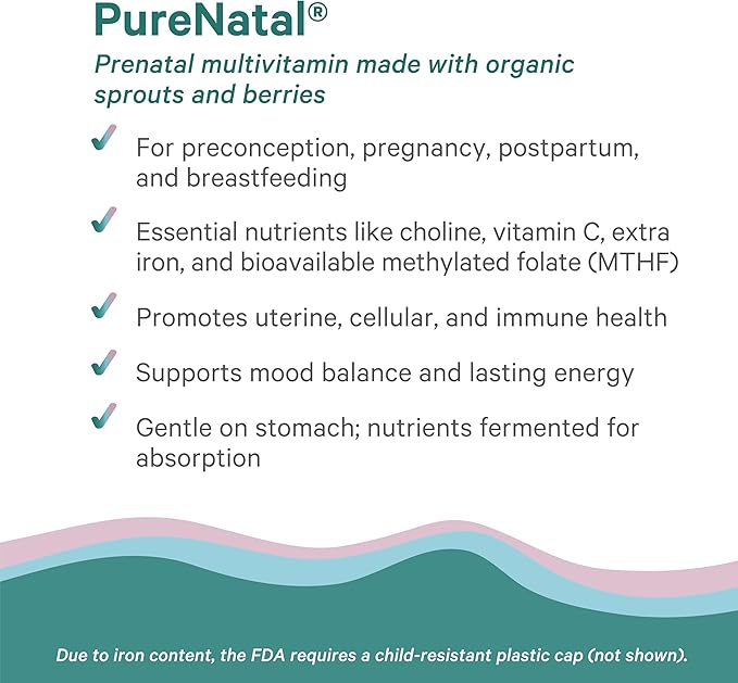 PURE SYNERGY PureNatal Prenatal Vitamins | Vegan Supplement Made with Organic Whole Foods | with Natural Iron, Folate, and Choline | for Pre-Conception, Pregnancy and Breastfeeding (120 Tablets)