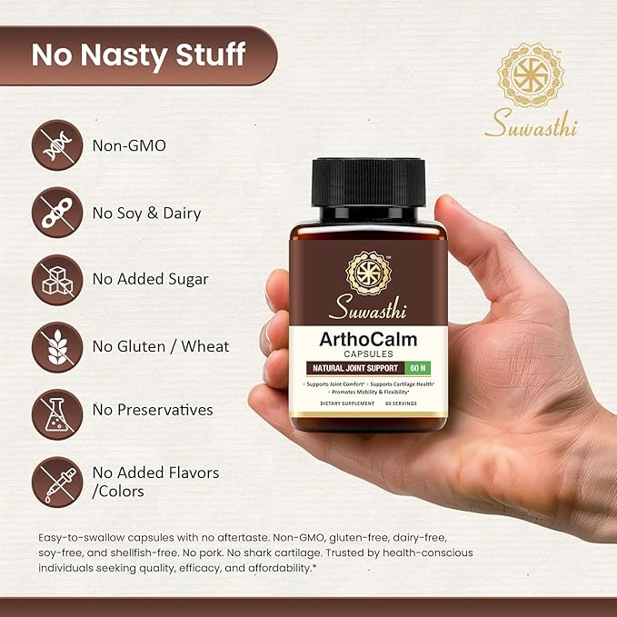 Arthocalm Capsule Boswellia & Bromelain Supplement for Men & Women, Ayurvedic Blend with Turmeric, Black Pepper & Ginger that May Support your Joints, Non-GMO, Gluten Free & Vegan 60 Capsules