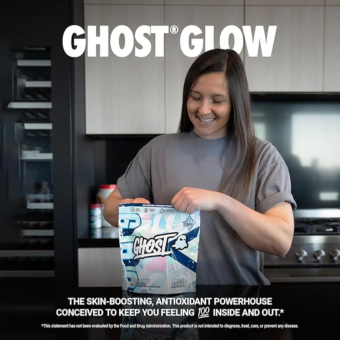 GHOST Glow Sticks: Beauty and Detox Supplement - 30 On-The-Go Stick Packs, Pina Colada - Hyaluronic Acid, Biotin & L-Theanine for Skin-Boosting Support – Sugar Free, Gluten Free