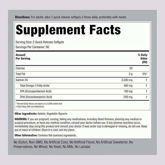 Piping Rock Wild Alaskan Salmon Fish Oil | 1000mg | 180 Softgels | Supplements for Humans | Omega-3, EPA, and DHA | Non-GMO and Gluten Free