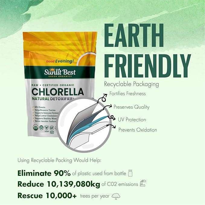 Sunlit Organic Chlorella Tablets for Natural & Full Body Cleanser 500 Count - Supplement Supports Your Gut Health, Immune System & Energy Level, High in Protein, Chlorophyll, Vitamins and Minerals